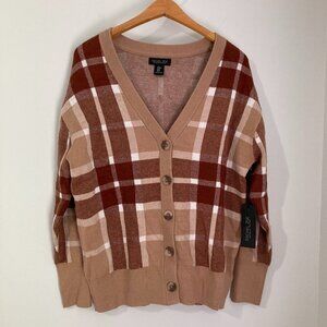 New with Tags Rachel Zoe Women Size M Long Sleeve Plaid Cardigan Long Fall